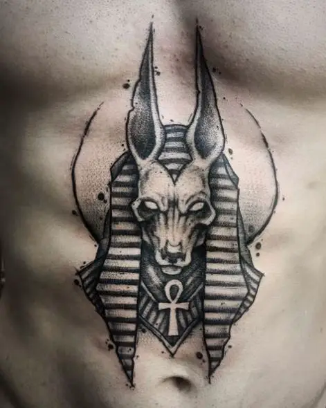 Anubis and Ankh Belly Tattoo