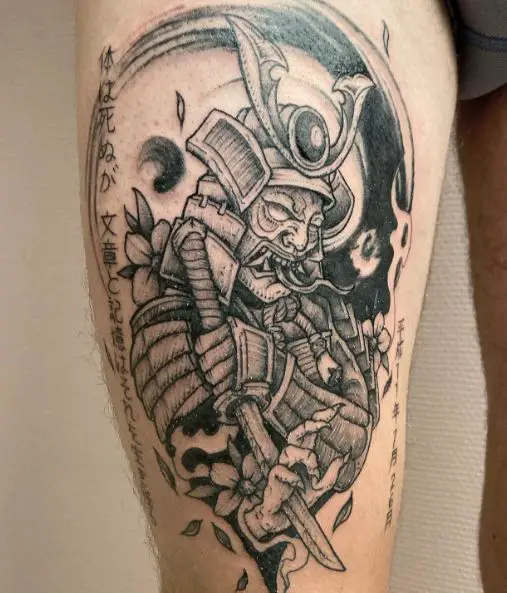Black Samurai with Katana Thigh Tattoo