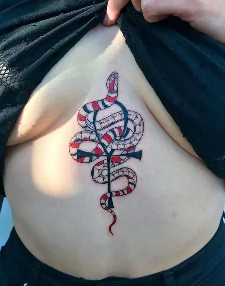 Snake Wrapped Around Ankh Belly Tattoo