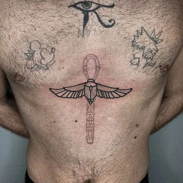 Scarab and Ankh Belly Tattoo