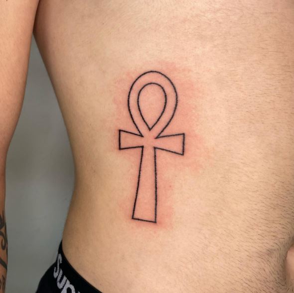 Black and White Ankh Belly Tattoo