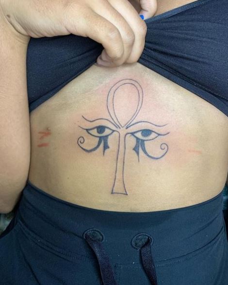 Eyes of Horus and Ankh Belly Tattoo