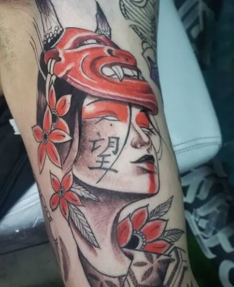 Red Devil Mask and Geisha Tattoo