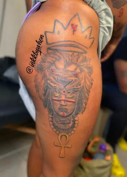 Queen and Ankh Hip Tattoo