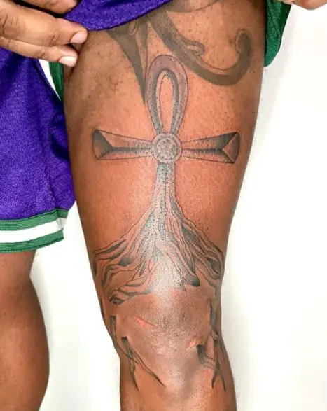 Ankh with Roots Thigh Tattoo