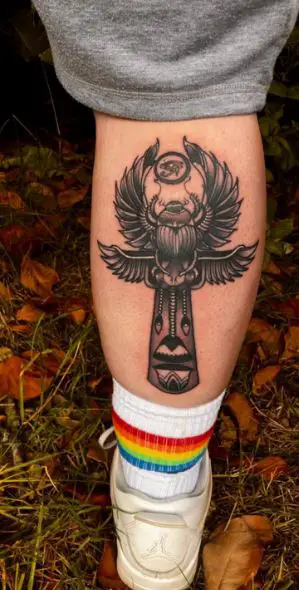 Scarab and Ankh Calf Muscle Tattoo