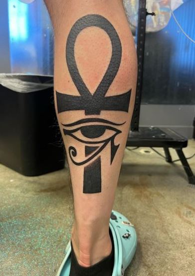 Eye of Ra and Ankh Calf Muscle Tattoo