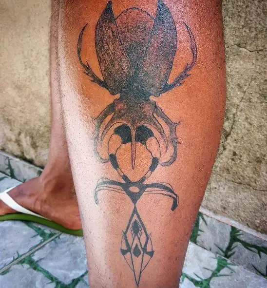 Scarab and Ankh Calf Muscle Tattoo