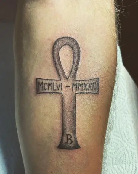 Roman Numbers and Ankh Calf Muscle Tattoo
