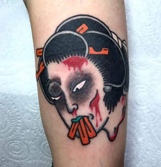 Colored Wounded Geisha Tattoo