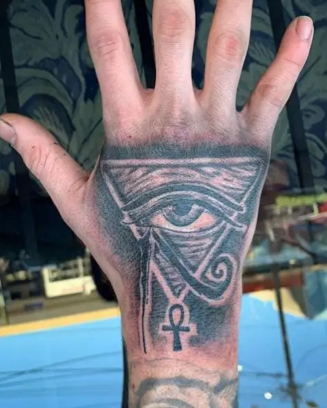 Eye of Horus and Ankh Hand Tattoo