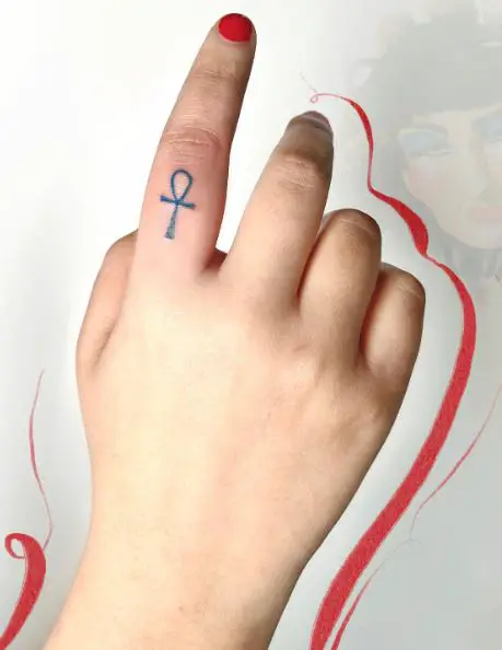 Minimalistic Ankh Finger Tattoo