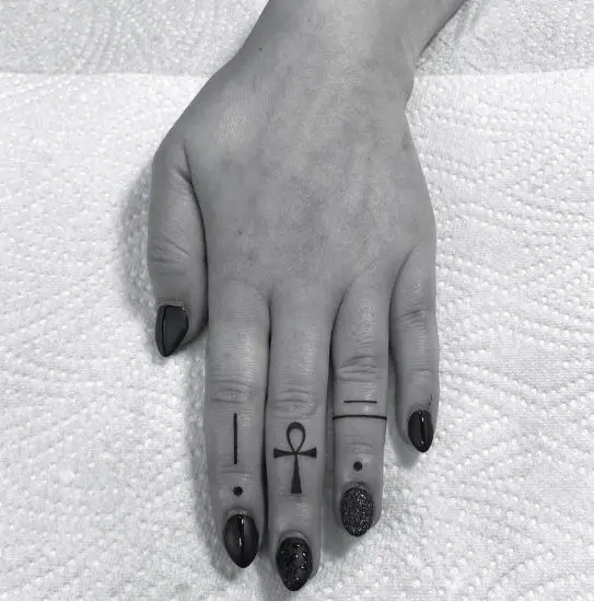Minimalistic Ankh Middle Finger Tattoo