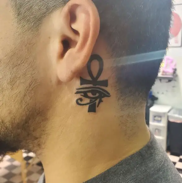 Eye of Ra and Ankh Neck Tattoo
