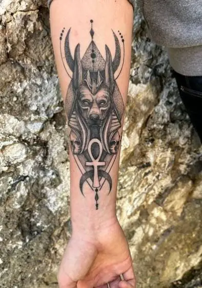 Anubis and Ankh Forearm Tattoo