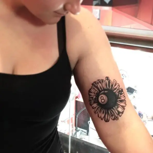 8 Ball Flower Tattoo