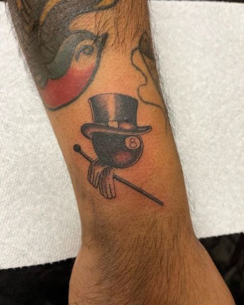 8 Ball Magician Hat with Stick Tattoo