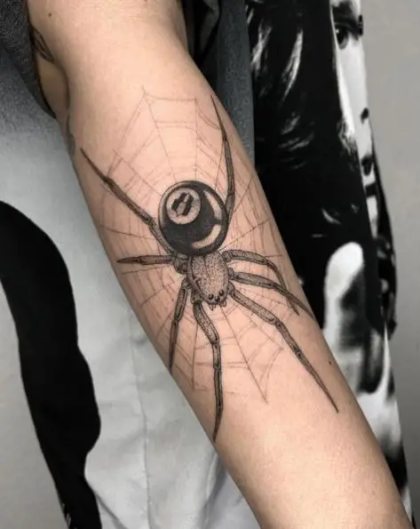 8 Ball Spider on Web Tattoo