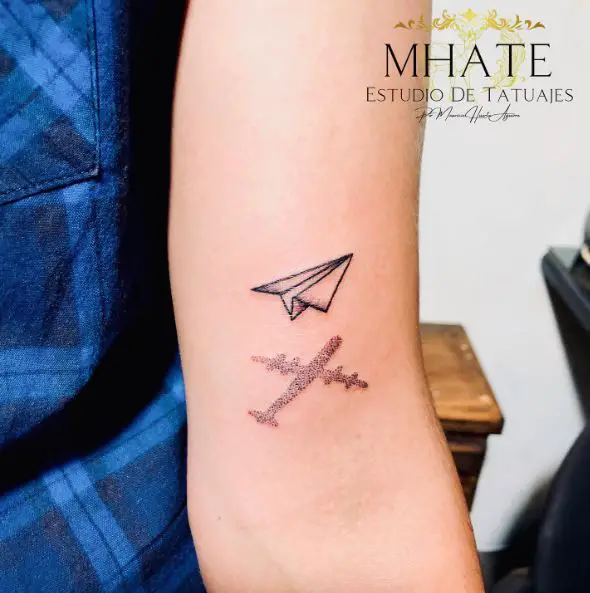 Airplane and Paper Plane Tattoo Piece