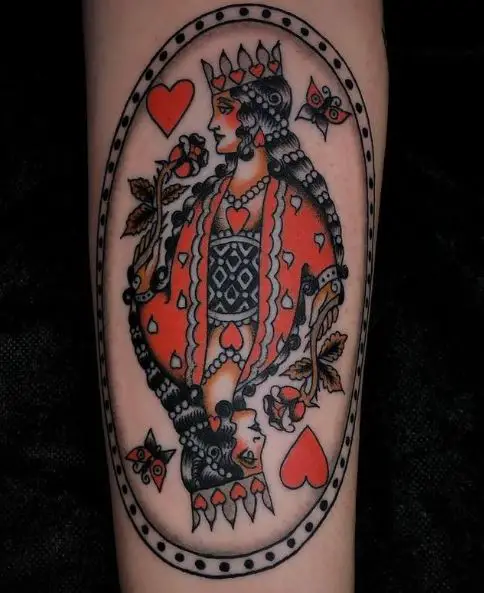 Ancient and Traditional Queen of Hearts Tattoo Piece