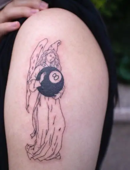 Angel with 8 Ball Tattoo