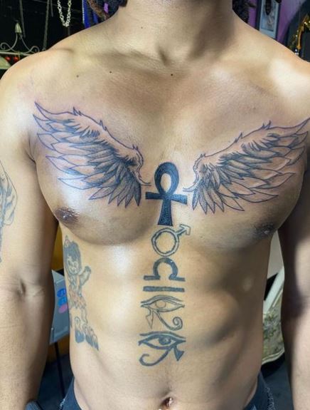 Ankh with Wings Chest Tattoo