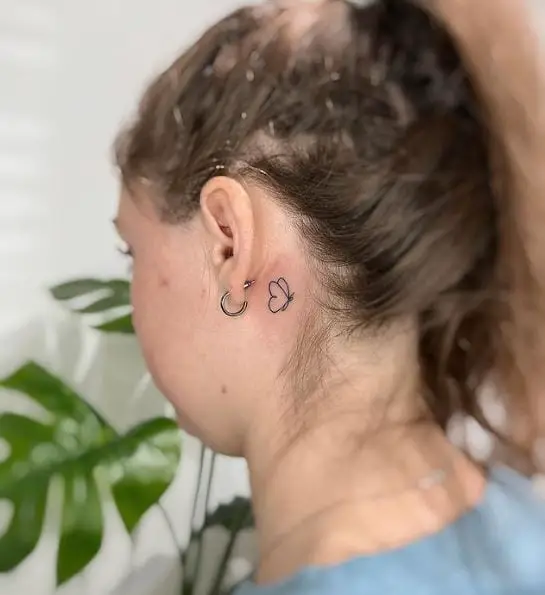 Baby Butterfly Tattoo Behind the Ear