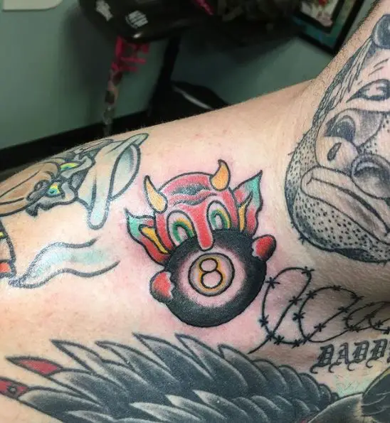 Baby Demon with 8 Ball Tattoo