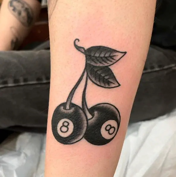 Black 8 Ball Cherries Tattoo Piece