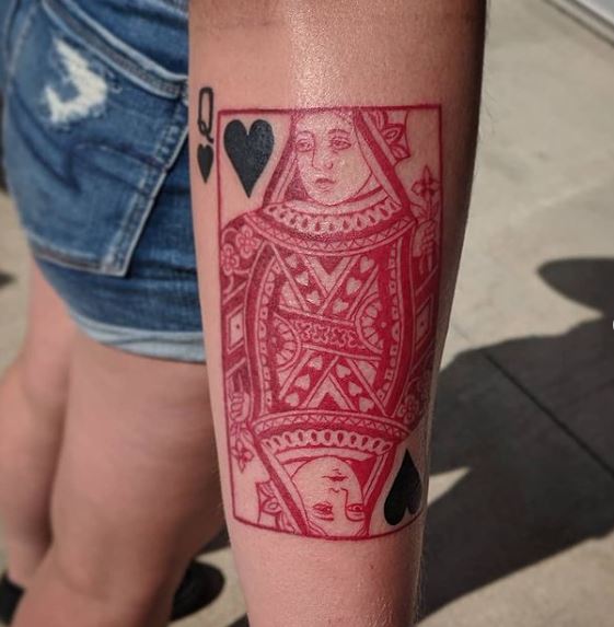 Black Heart and Red Queen Playing Cards Design Tattoo