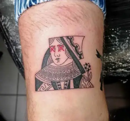 Black Ink Detailed Design of Queen of Hearts Tattoo