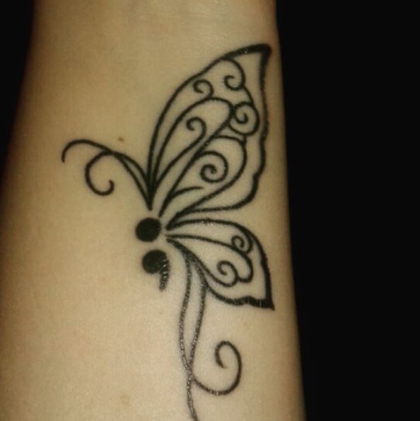 Black Ink Swirl Semicolon Butterfly Tattoo
