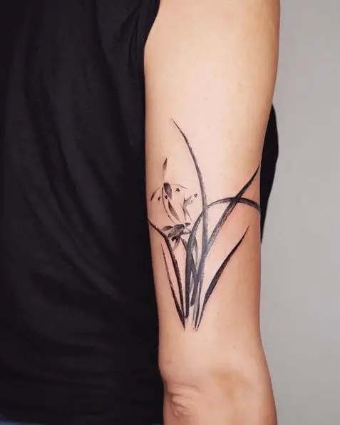 Black Ink Wild Orchid Arm Tattoo