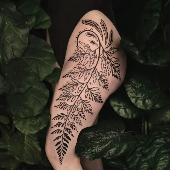 Black Large Fern Tattoo Design