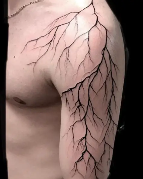 Black Lightning Streak Sleeve Tattoo