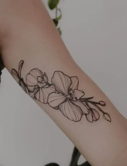 Black Line Matching Orchids Tattoo