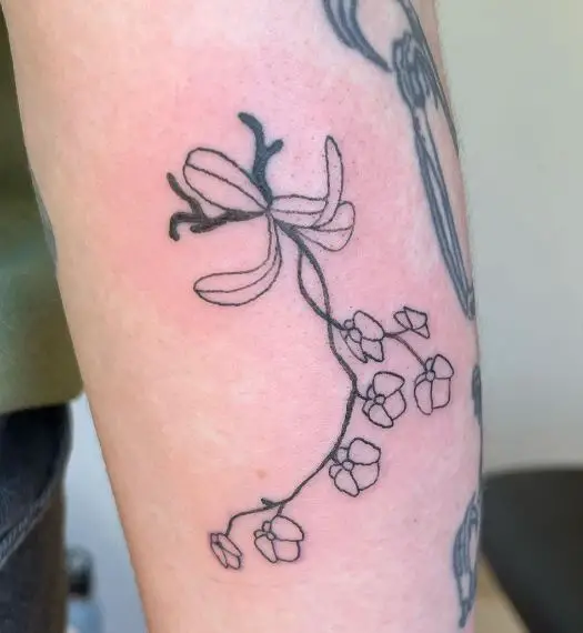 Black Line Orchid Flower Tattoo