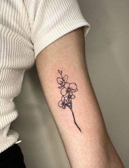 Black Lines Orchid Flower Tattoo