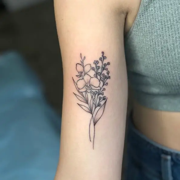 Black Orchid Flower and Buds Arm Tattoo
