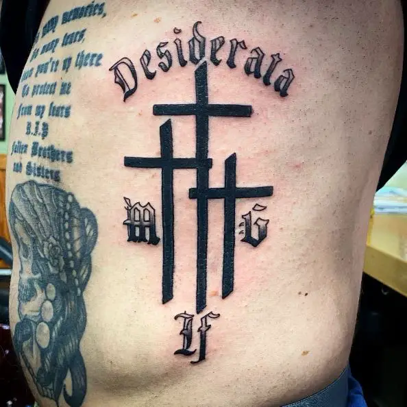 Black Three Cross Religious Tattoo