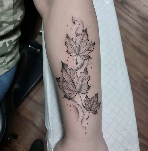 Black and Grey Maple Leaf Tattoo