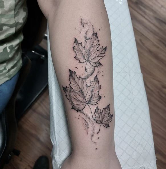 Black and Grey Maple Leaf Tattoo