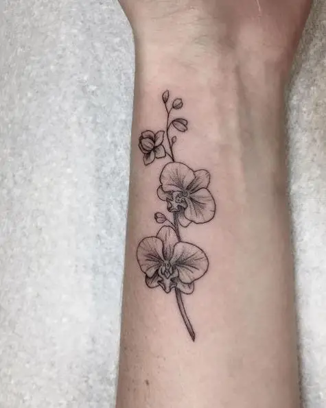 Black and Grey Orchid Flower Tattoo