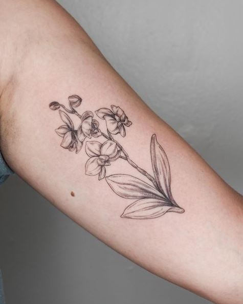Black and Grey Orchid Flower Tattoo