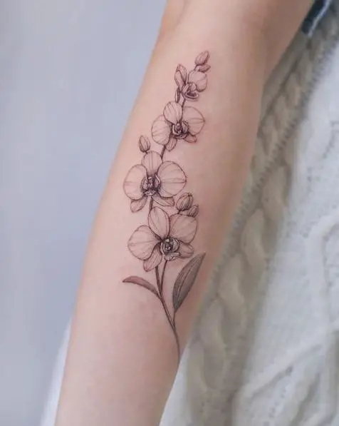 Black and Grey Orchid Flowers Forearm Tattoo