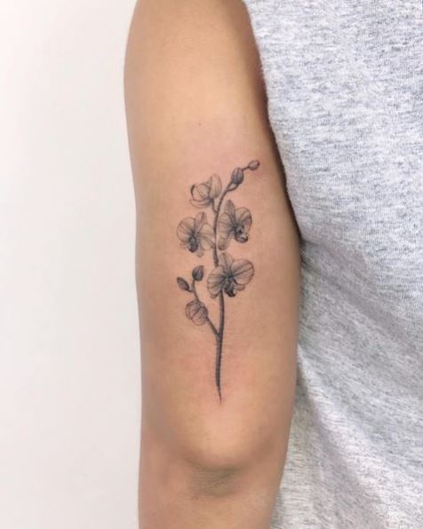 Black and Grey Orchid Flowers Tattoo
