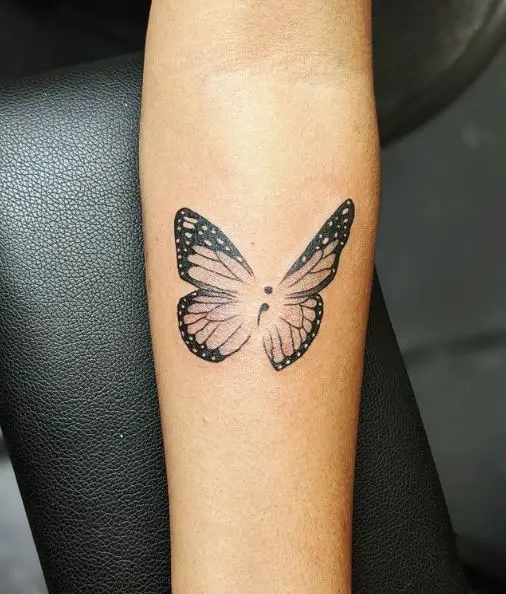 Black and Grey Semicolon Butterfly Tattoo