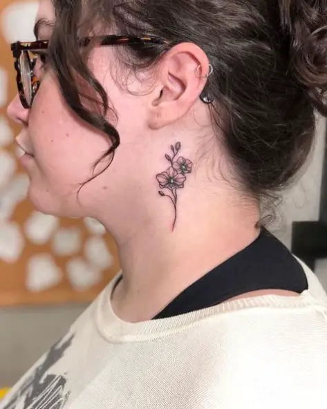 Black and Grey Tiny Orchid Flower Tattoo