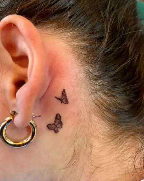 Black and Grey Two Butterflies Ear Tattoo Piece