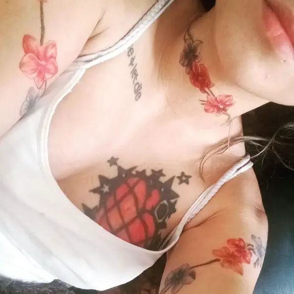 Black and Red Orchid Flower Tattoo